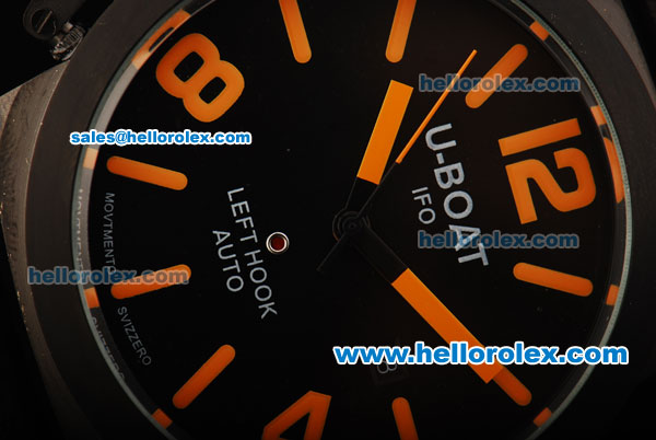 U-Boat Italo Fontana Left Hook Automatic Movement PVD Case with Black Dial and Orange Markers - Two Tone Leather Strap - Click Image to Close